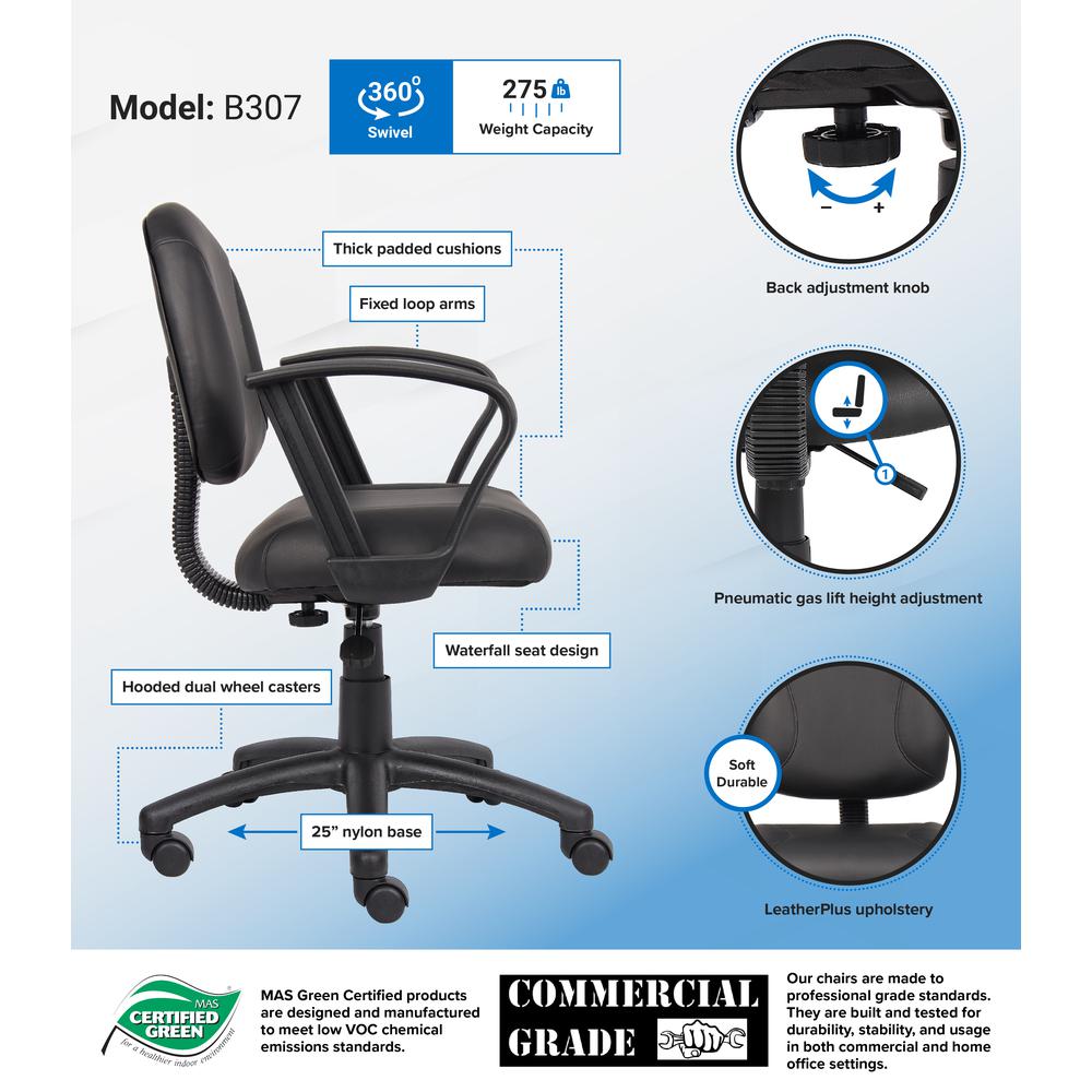 Boss Black Posture Chair W/ Loop Arms