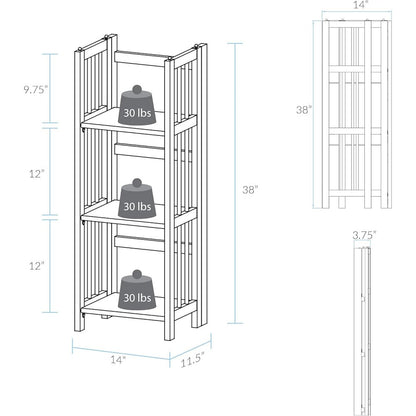 3-Shelf Folding Bookcase 14" Wide-Walnut