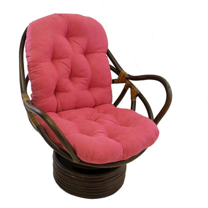Swivel Rocker, Brown Rattan and Micro Suede Cushion, Red Plush Seating