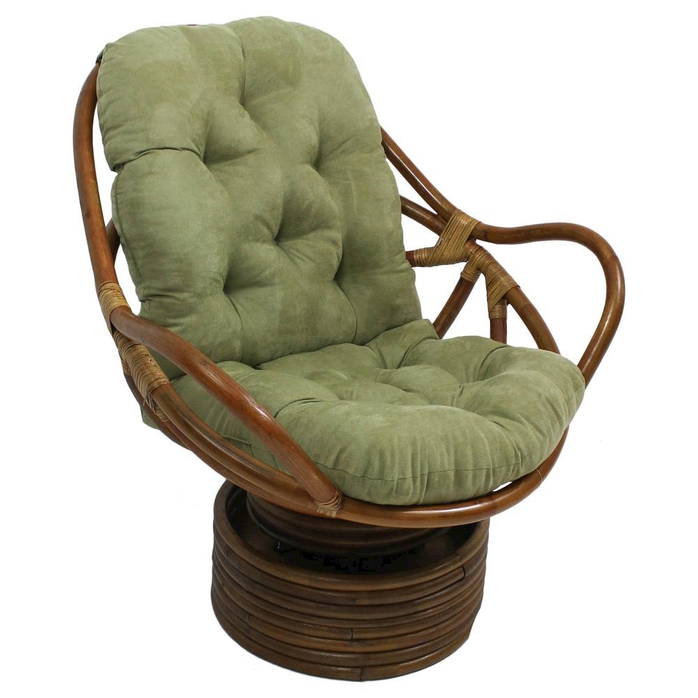 Swivel Rocker, Brown Rattan and Micro Suede Cushion, Sage Plush Seating
