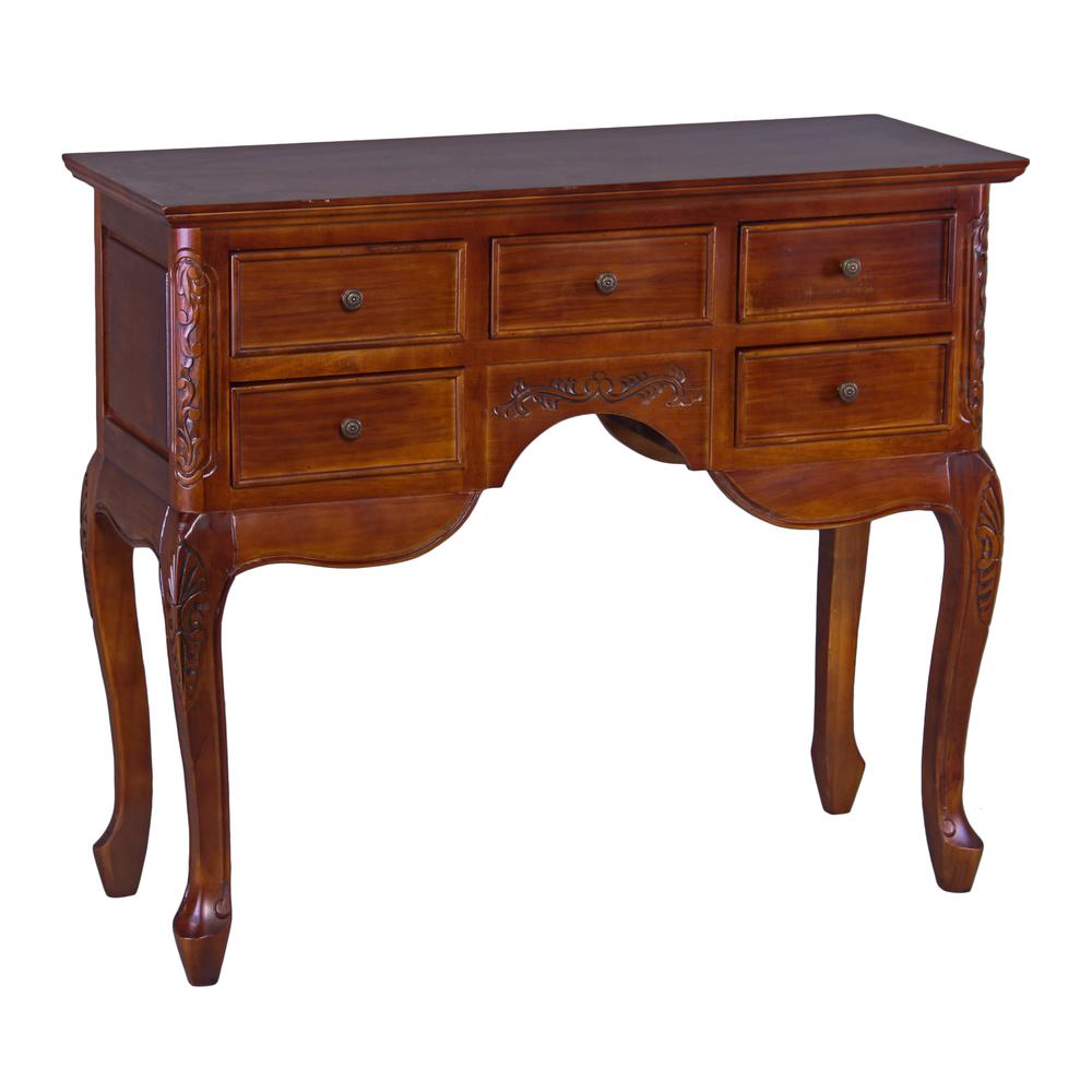 Carved 5-Drawer Queen Anne Wall Table