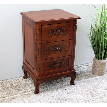 Carved Wood Three Drawer End Table
