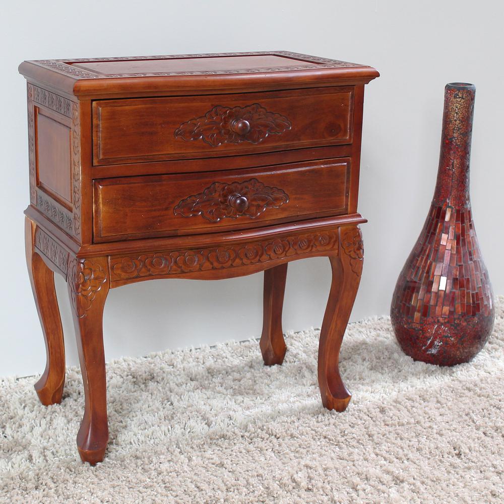 Carved Wood Two Drawer Table