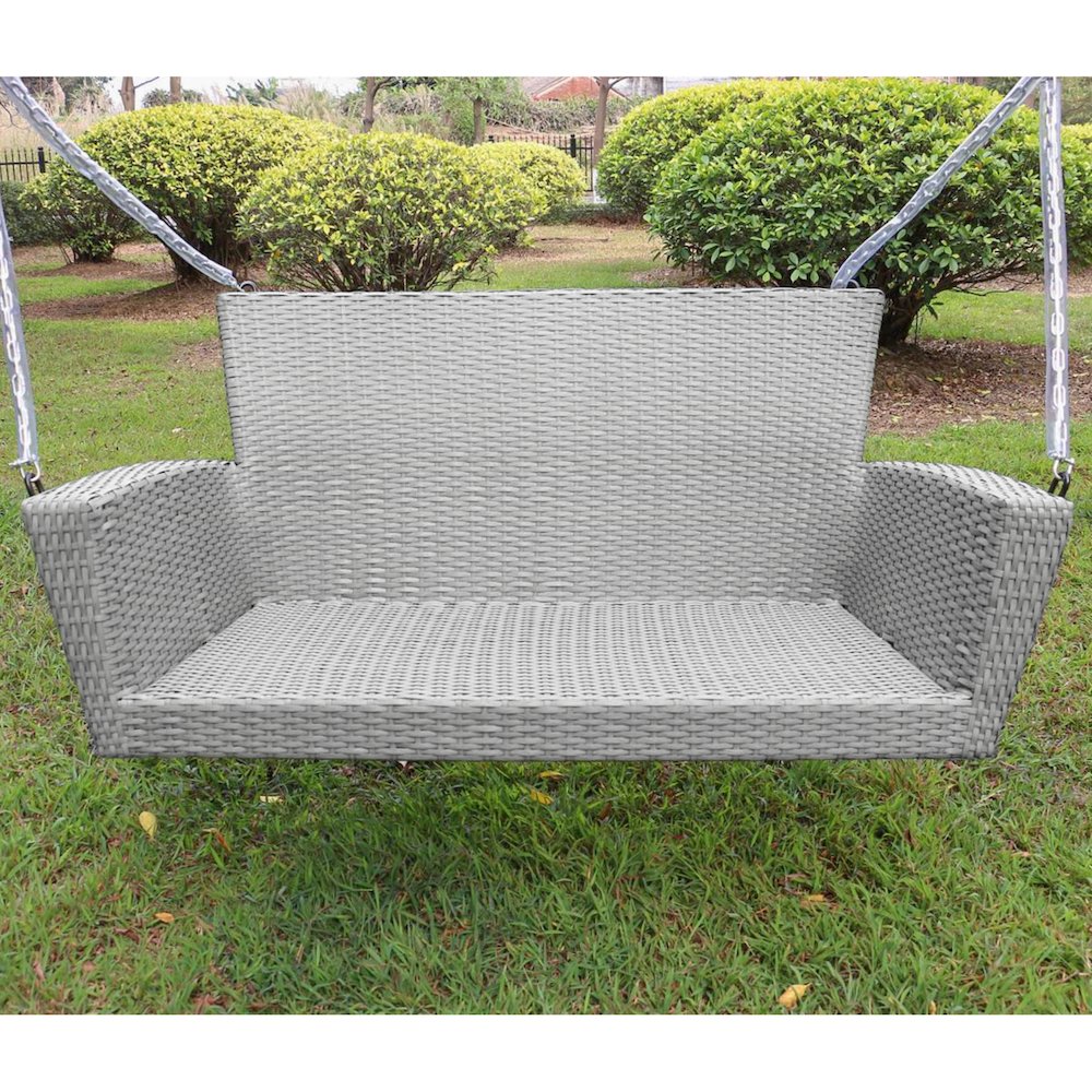 Resin Wicker/ Steel Contemporary Hanging Loveseat Swing, Weathered Grey