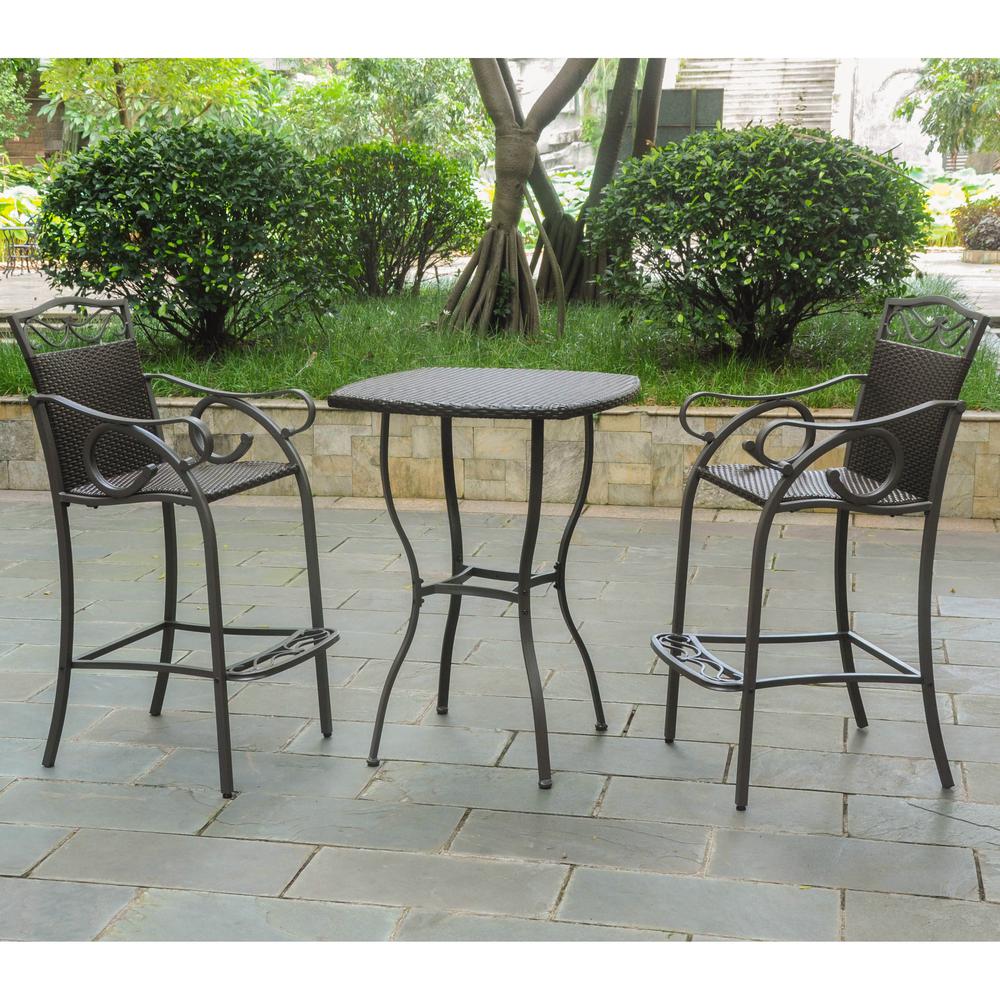 Set of 3 Valencia Resin Wicker/Steel Bar Height Bistro Group