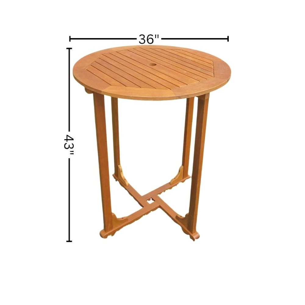 Bar Height Round Table, Solid Balau Wood, Umbrella Hole, Outdoor Patio