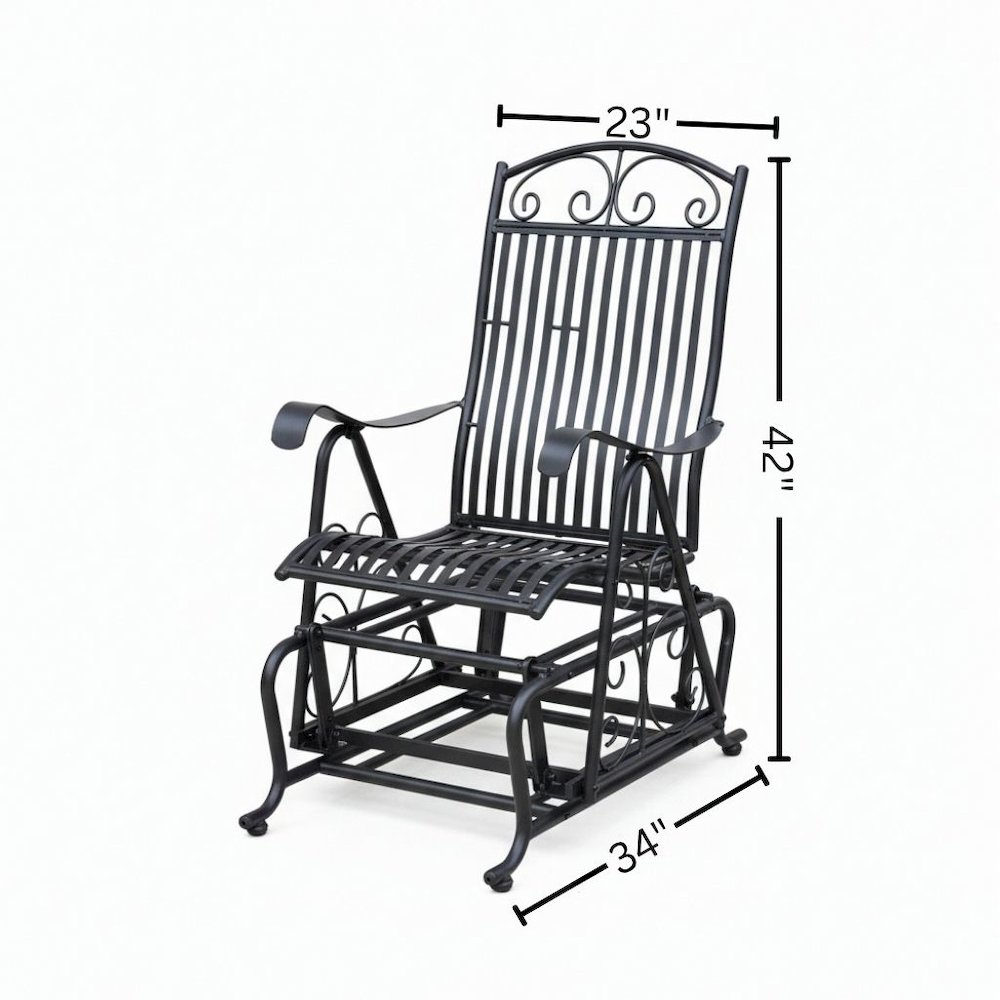 Single Iron Glider, Black Finish, Durable Outdoor Gliding Armchair
