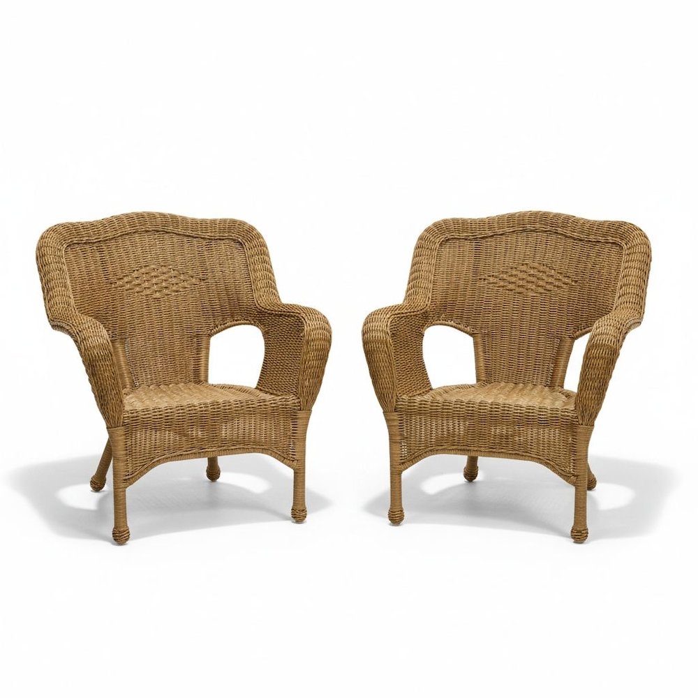 Patio Chairs Set of 2, Mocha Resin Wicker, Stackable, Steel Frame