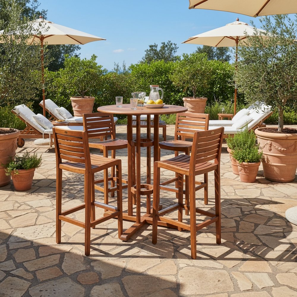 Bar-Height Bistro Table, Acacia Wood, Square Outdoor Stool Table, Brown