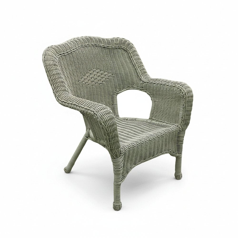 Patio Chair, Moss Wicker, Stackable, Steel Frame and Camelback Design