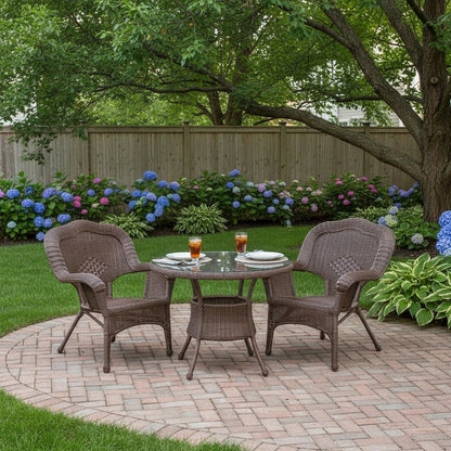 Patio Chair, Dark Brown Wicker, Stackable, Steel Frame, Camelback