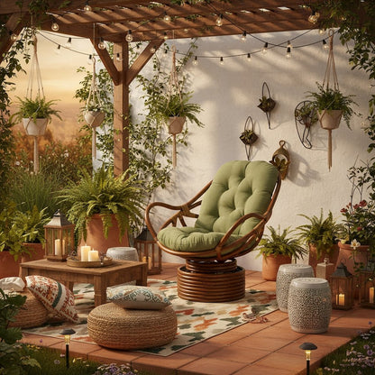 Swivel Rocker, Brown Rattan and Micro Suede Cushion, Sage Plush Seating
