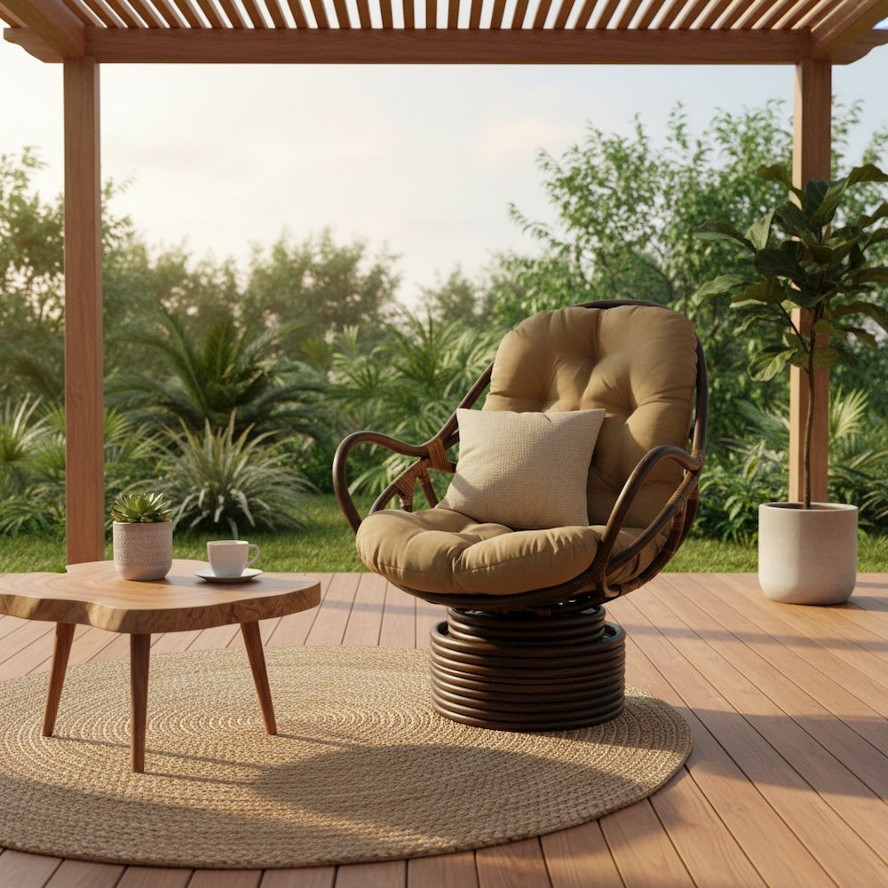 Swivel Rocker, Brown Rattan and Java Micro Suede Cushion, Smooth Glider