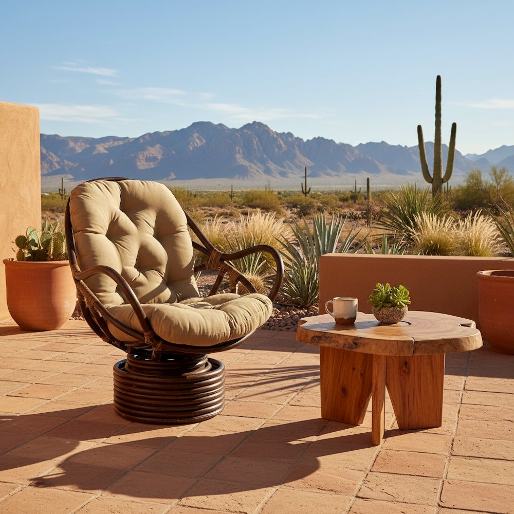 Swivel Rocker, Brown Rattan and Java Micro Suede Cushion, Smooth Glider