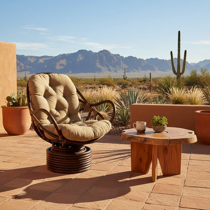 Swivel Rocker, Brown Rattan and Java Micro Suede Cushion, Smooth Glider