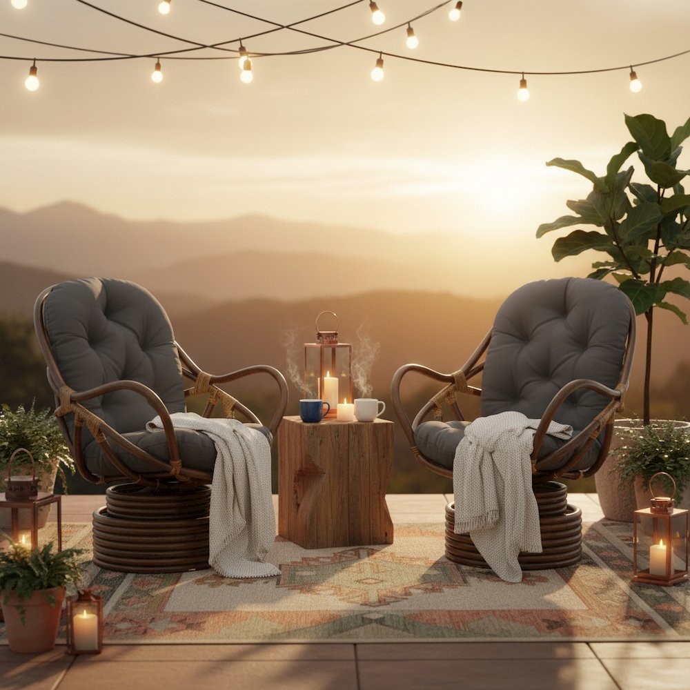 Swivel Rocker, Brown Rattan and Black Twill Cushion, Smooth Glider, Outdoor