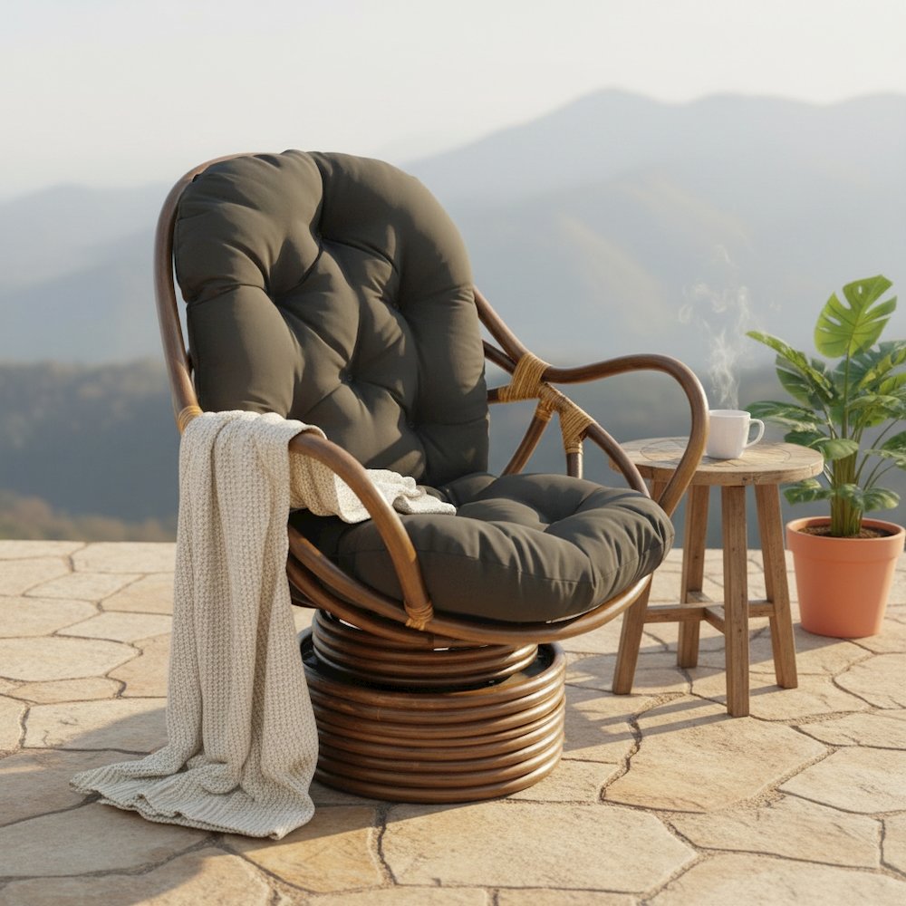 Swivel Rocker, Brown Rattan and Black Twill Cushion, Smooth Glider, Outdoor