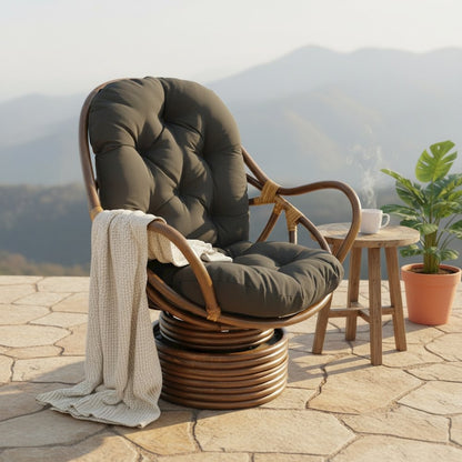 Swivel Rocker, Brown Rattan and Black Twill Cushion, Smooth Glider, Outdoor