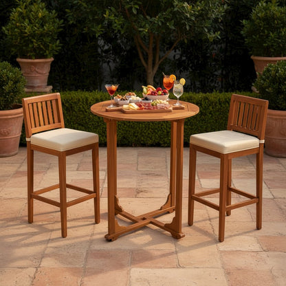 Bar Height Round Table, Solid Balau Wood, Umbrella Hole, Outdoor Patio