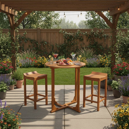 Bar Height Round Table, Solid Balau Wood, Umbrella Hole, Outdoor Patio