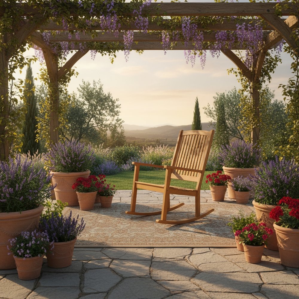 Large Rocking Chair, Solid Acacia Wood, Contoured Seat, Durable Outdoor