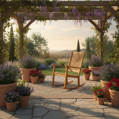 Large Rocking Chair, Solid Acacia Wood, Contoured Seat, Durable Outdoor