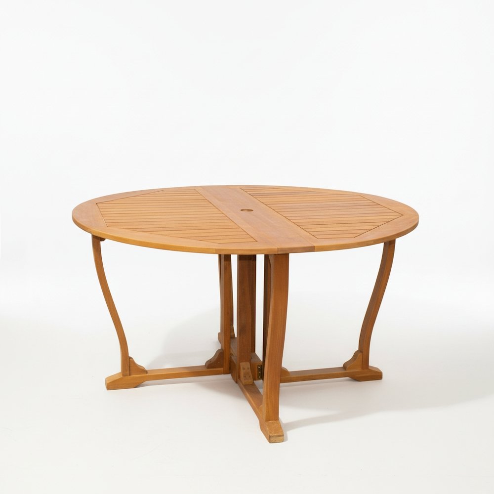 Round Dining Table, Solid Balau Wood, Gate Leg, Umbrella Hole, Outdoor