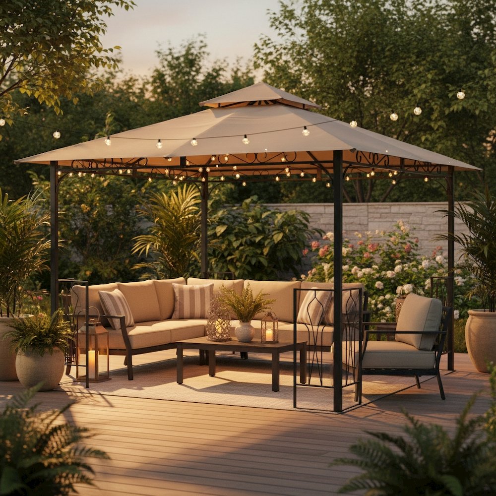 Replacement Canopy, Khaki Polyester Fabric, 10 ft. Vented Gazebo Top