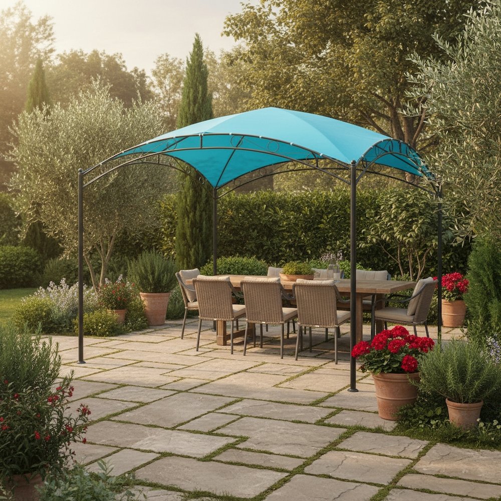 Square Gazebo, 10 Ft Dome Top with Steel Frame, Aqua Blue Canopy