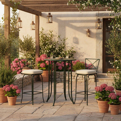 Bar Height Round Table, Green Iron with Intricate Detail, Durable Patio