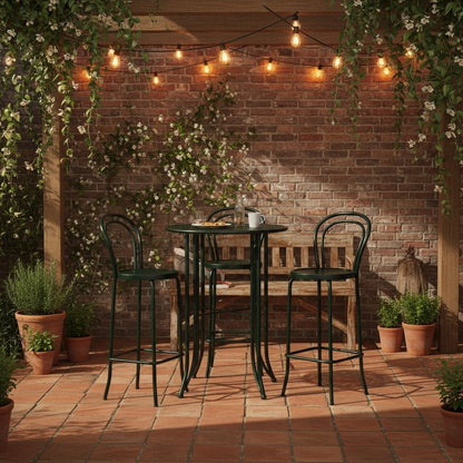 Bar Height Round Table, Green Iron with Intricate Detail, Durable Patio