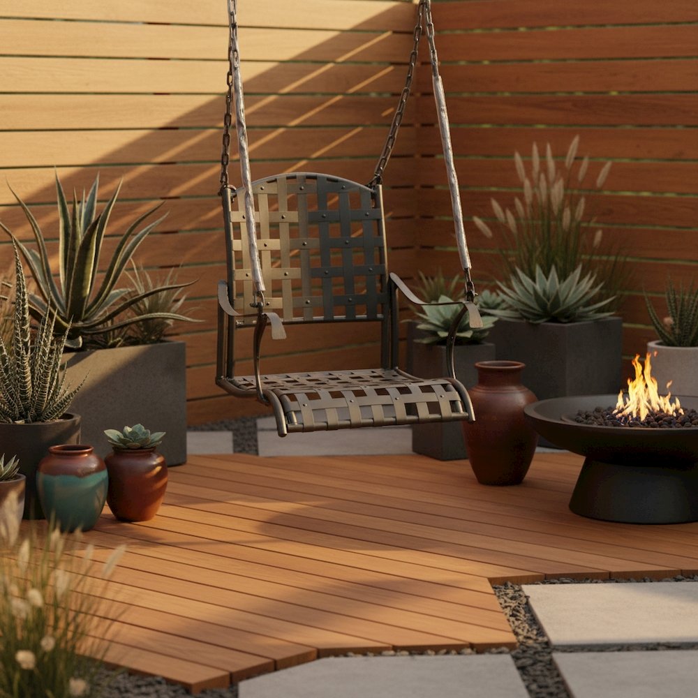 Single Swing, Black Iron, Durable All-Weather Patio Hanging Seat