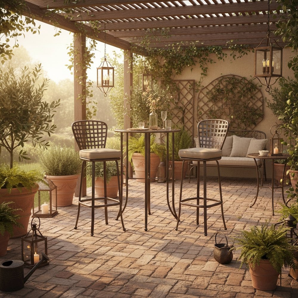 Bar Height Round Table, Bronze Iron with Intricate Detail, Durable Outdoor Patio