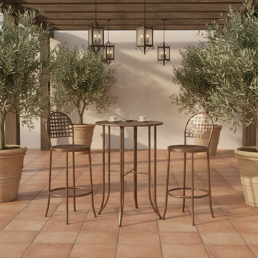 Bar Height Round Table, Bronze Iron with Intricate Detail, Durable Outdoor Patio