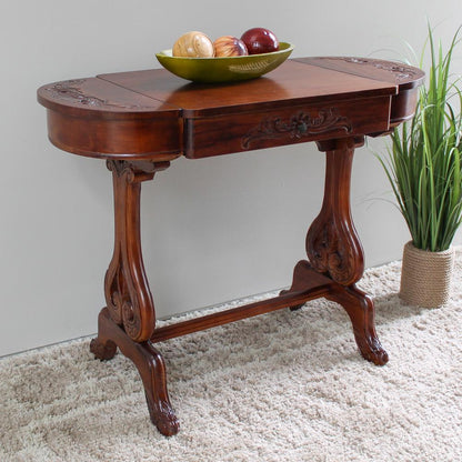 Windsor Carved Wood Writing Table with Flip-up Drawers