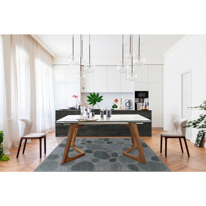Glass Extension Table With Alu Frame And Ashwood Legs