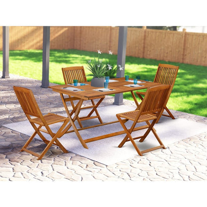 AECM5CWNA - 5 Piece Modern Garden Set - A Wonderful Modern Table with 4 Arm Less Patio Chairs- Natural Oil Finish