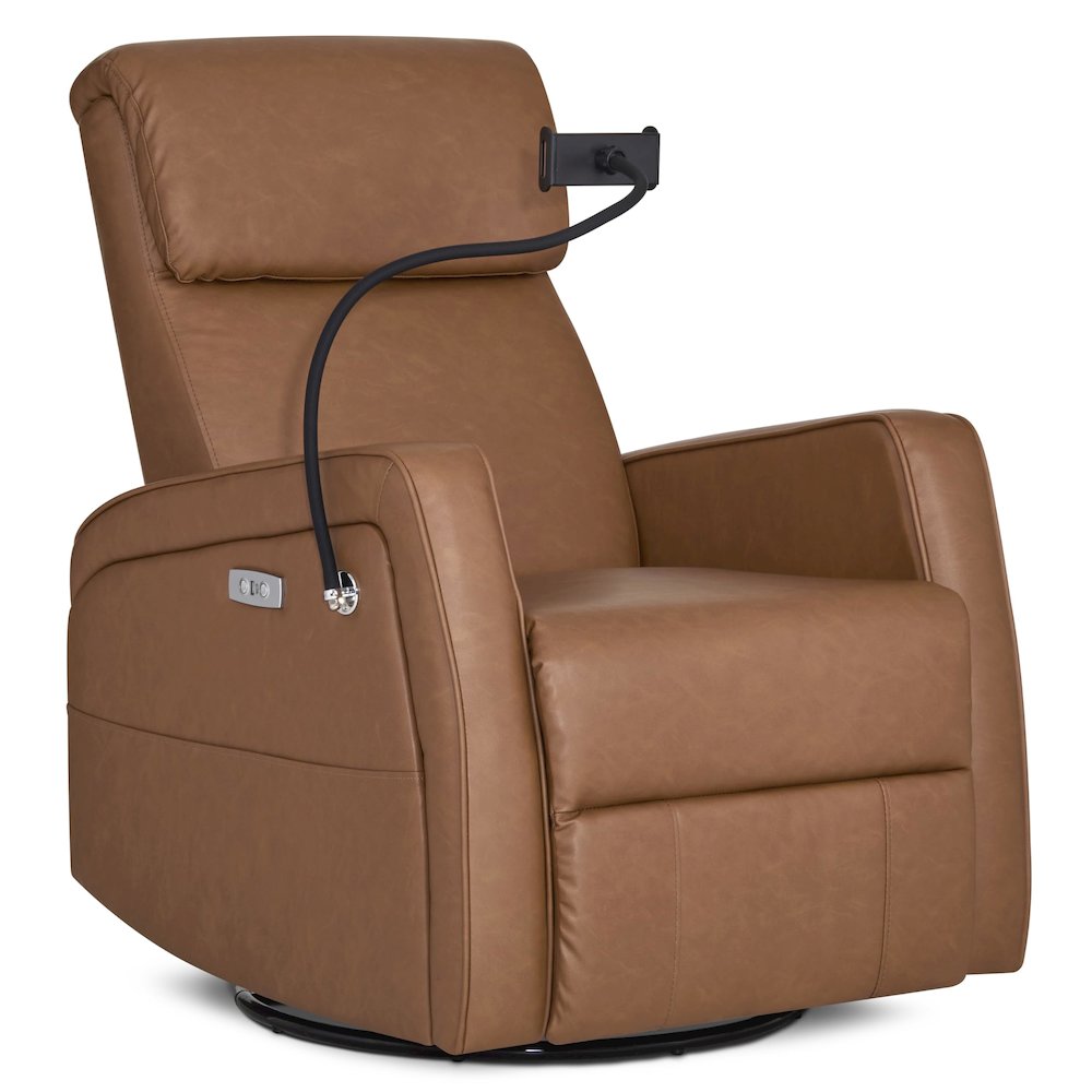Evolur Maverick Power Recline Glider with Device Holder, Cognac