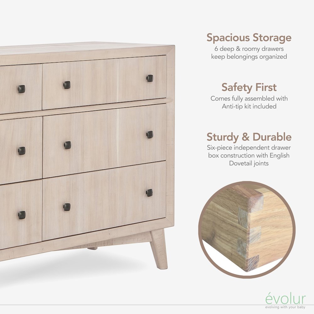 Evolur Loft Antilia Mid-Century Double Dresser, 931-SANDO