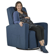 Evolur Holland Upholstered Swivel Glider And Ottoman | Rocker I Included Ottoman And Bonus Lumbar Pillow I Modern Design, 613-NAVY