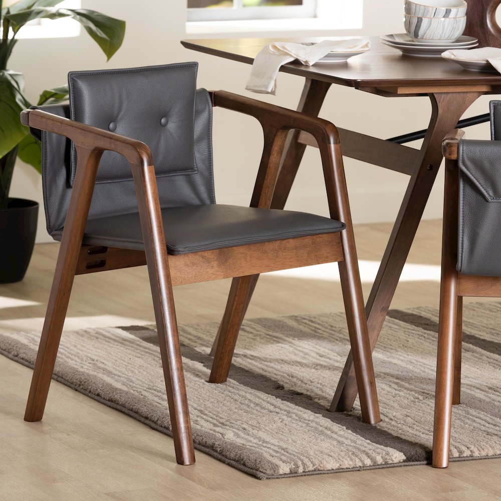 Marcena Modern Grey Imitation Leather and Walnut Brown 2-Piece Dining Chair Set