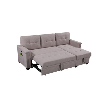 Contemporary Gray Reversible Sleeper Sectional Sofa with Storage and USB Ports