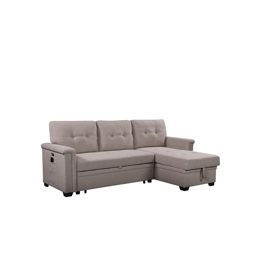 Contemporary Gray Reversible Sleeper Sectional Sofa with Storage and USB Ports