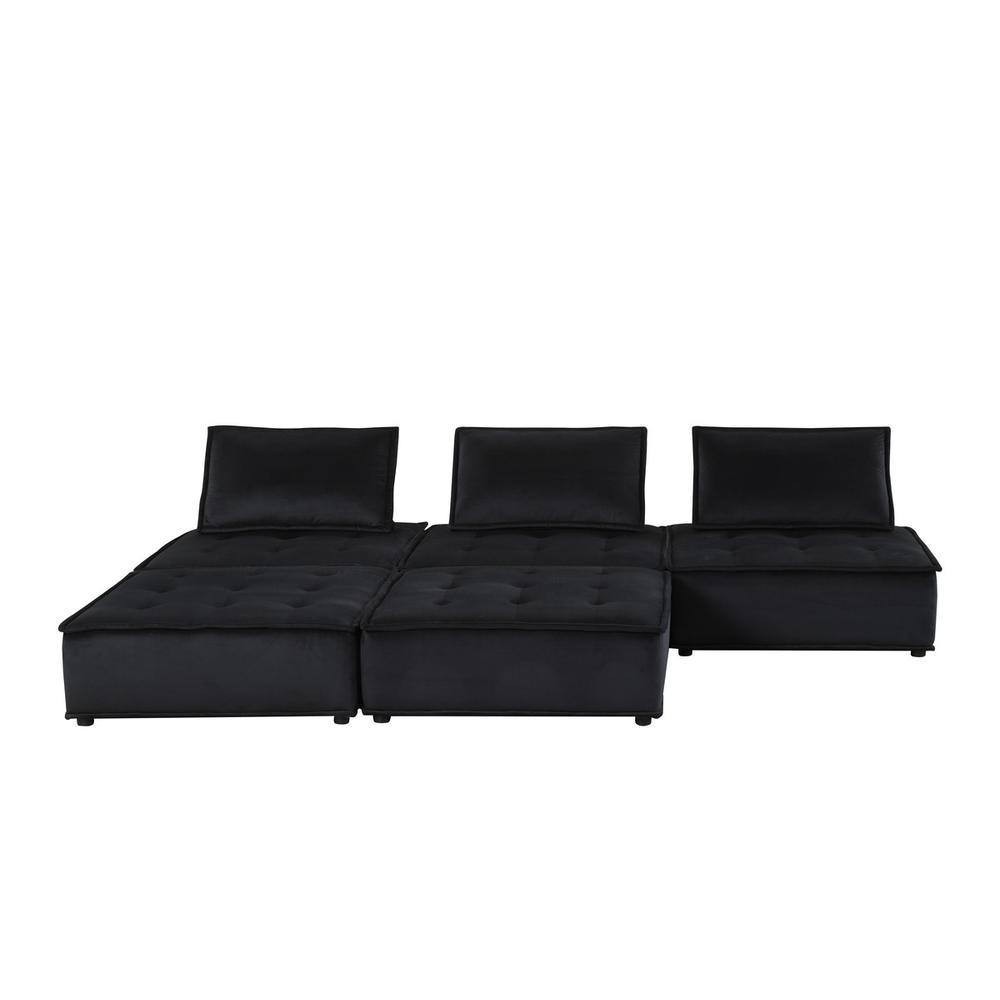 Anna Black Velvet 5 Pc Sectional Sofa