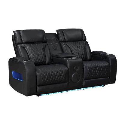 Black Leather Aire Transformer Power Reclining Sofa & Loveseat Living Room Set