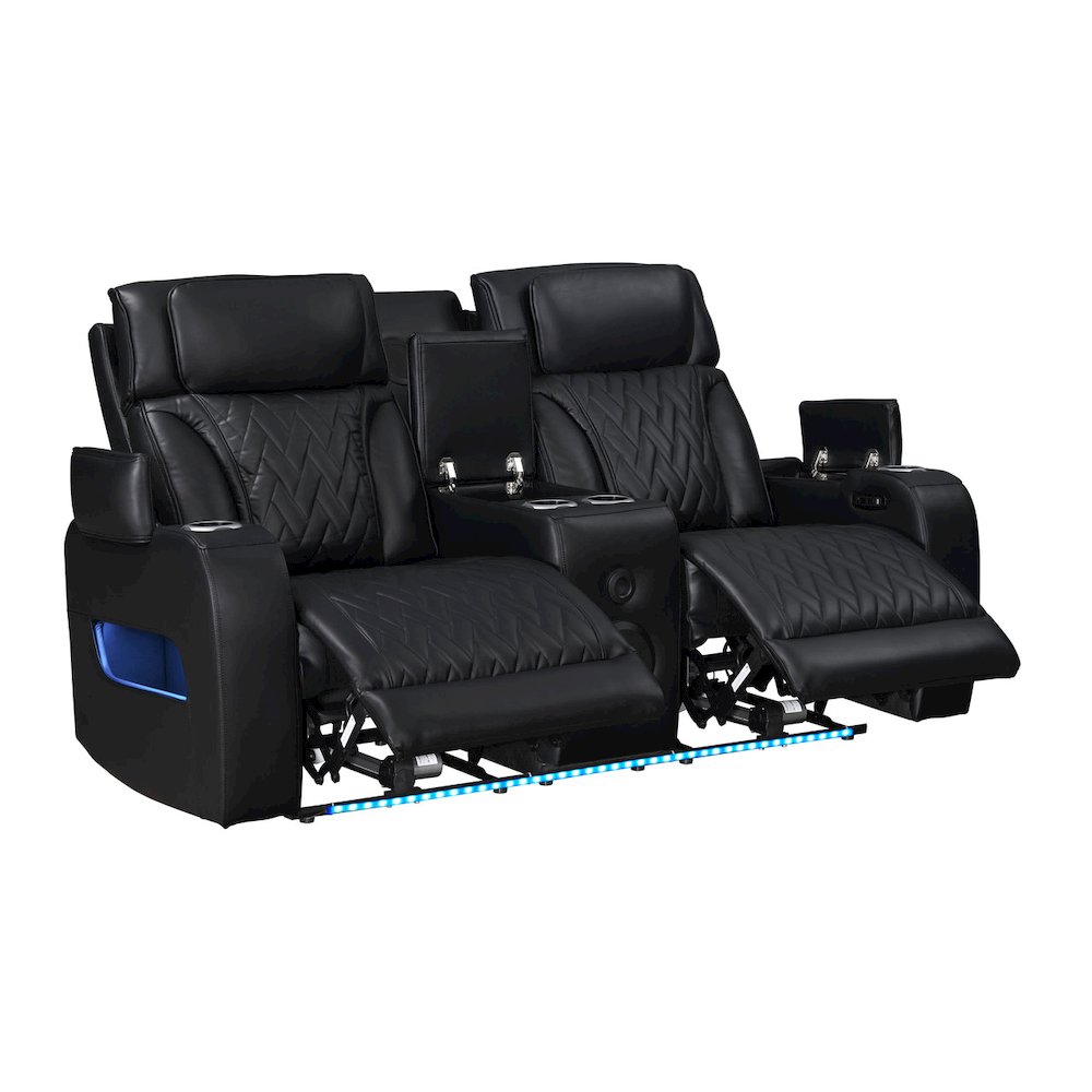 Black Leather Aire Transformer Power Reclining Sofa & Loveseat Living Room Set