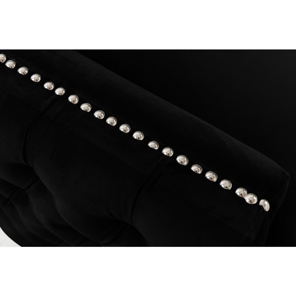 Bayberry Black Velvet Sofa with 3 Pillows