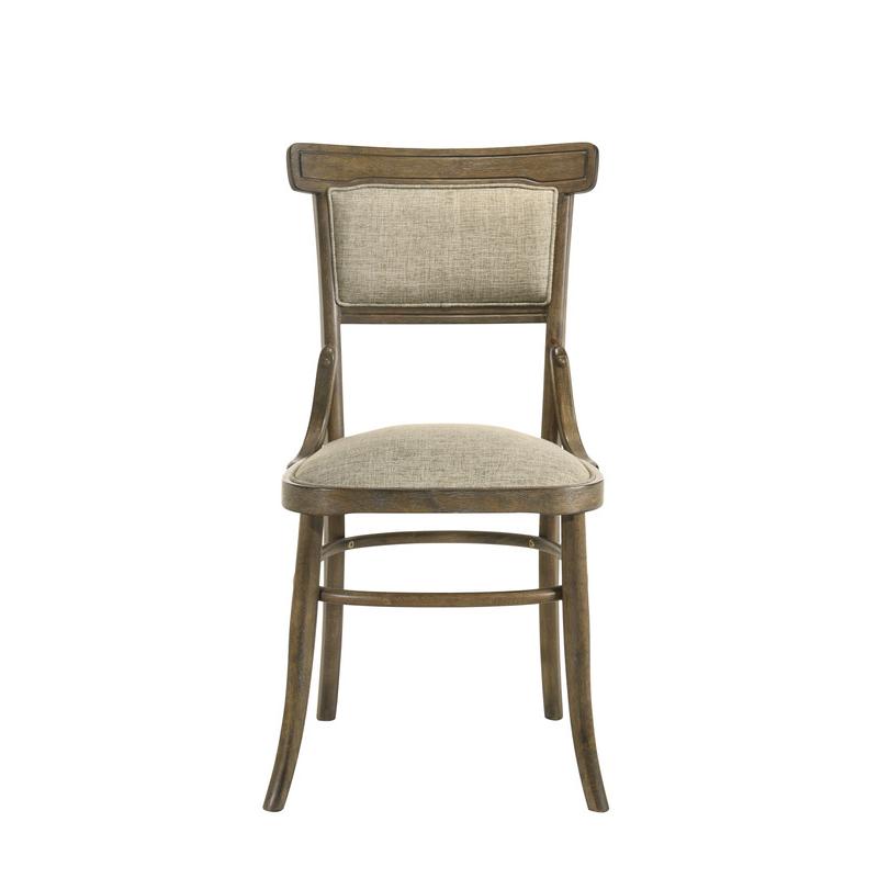 Bistro Vintage Walnut Dining Table with Extension Leaf and Off White Fabric Dining Chairs