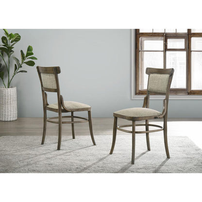 Bistro Vintage Walnut Dining Table with Extension Leaf and Off White Fabric Dining Chairs