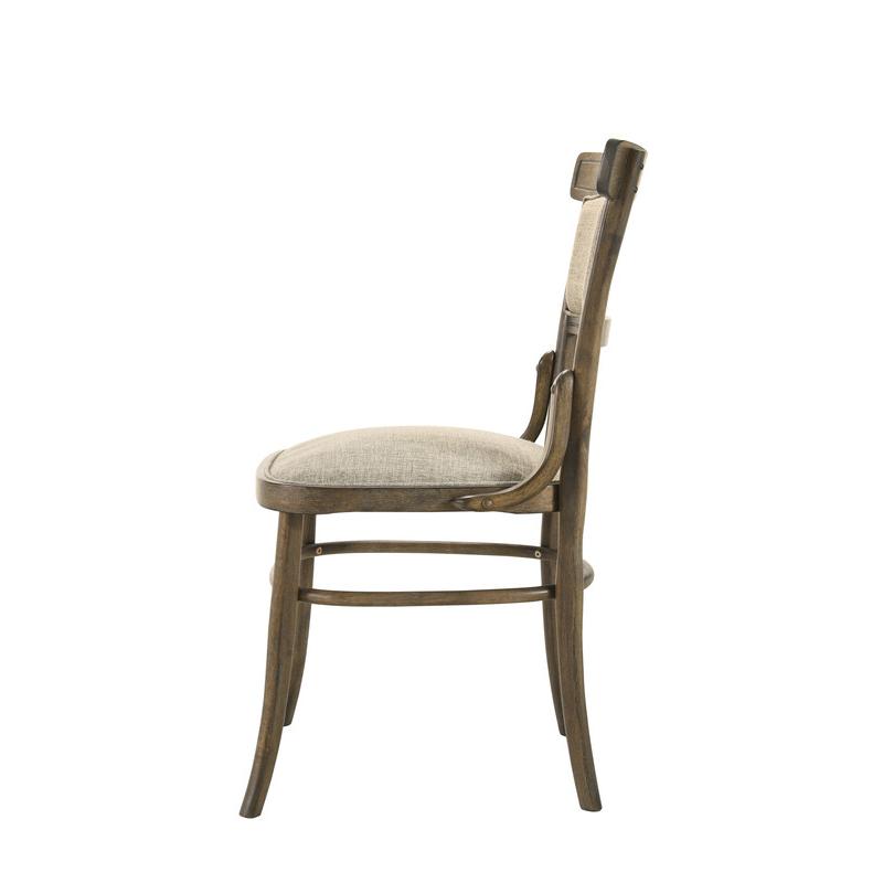 Bistro Vintage Walnut Dining Table with Extension Leaf and Off White Fabric Dining Chairs